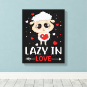 Lazy in Love Sheep for Valentijnsdag Singles Canvas Afdruk (Insitu (Houten vloer))