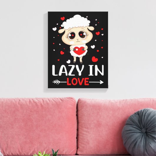 Lazy in Love Sheep for Valentijnsdag Singles Canvas Afdruk (Insitu (Woonkamer))