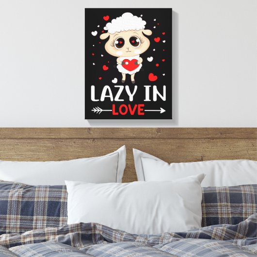 Lazy in Love Sheep for Valentijnsdag Singles Canvas Afdruk (Insitu (Slaapkamer))