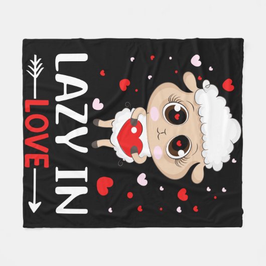 Lazy in Love Sheep for Valentijnsdag Singles Fleece Deken (Voorkant (Horizontaal))