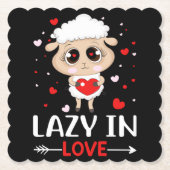 Lazy in Love Sheep for Valentijnsdag Singles Kartonnen Onderzetters (Voorkant)