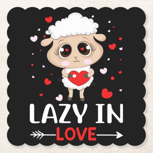 Lazy in Love Sheep for Valentijnsdag Singles Kartonnen Onderzetters (Voorkant)