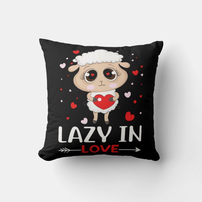 Lazy in Love Sheep for Valentijnsdag Singles Kussen (Voorkant)