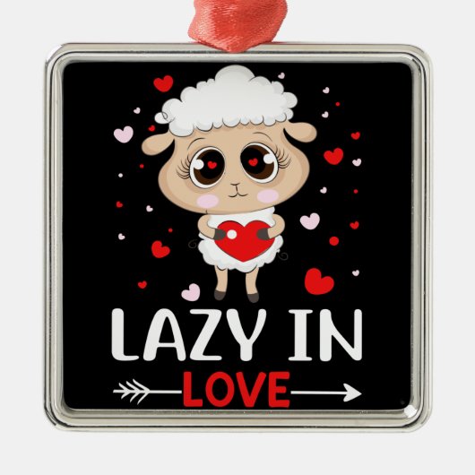 Lazy in Love Sheep for Valentijnsdag Singles Metalen Ornament (Voorkant)