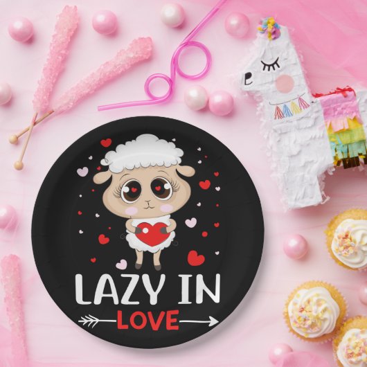 Lazy in Love Sheep for Valentijnsdag Singles Papieren Bordje (Feest)