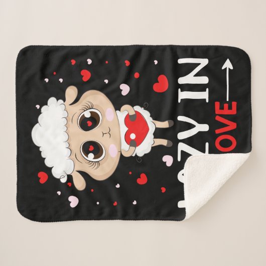 Lazy in Love Sheep for Valentijnsdag Singles Sherpa Deken (Voorkant (horizontaal))