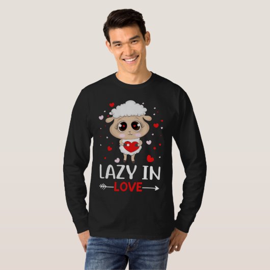 Lazy in Love Sheep for Valentijnsdag Singles T-shirt (Voorkant volledig)