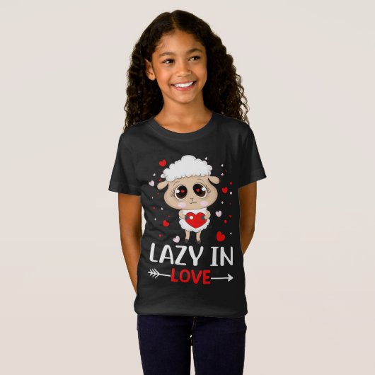 Lazy in Love Sheep for Valentijnsdag Singles T-shirt (Voorkant volledig)