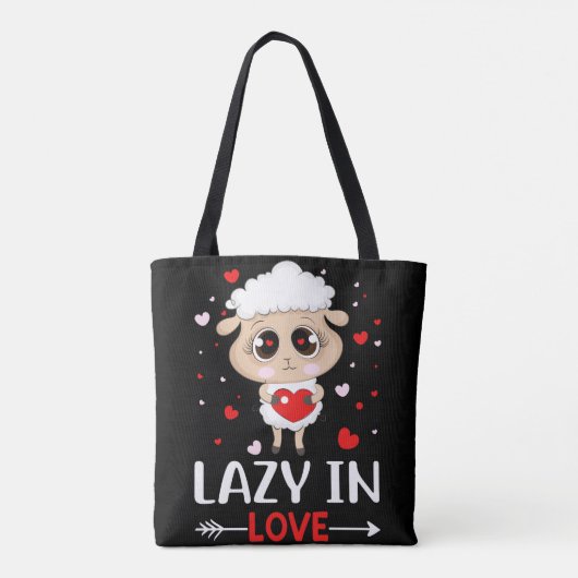 Lazy in Love Sheep for Valentijnsdag Singles Tote Bag (Achterkant)