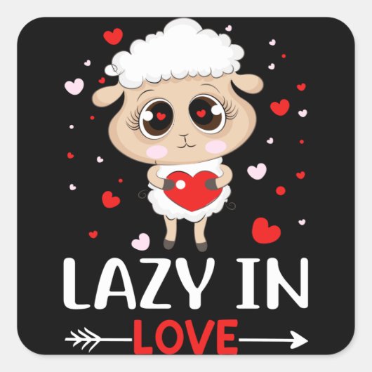 Lazy in Love Sheep for Valentijnsdag Singles Vierkante Sticker (Voorkant)