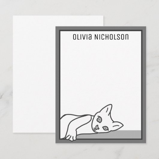 Lazy Kitten Whimsical gepersonaliseerde notitiekaa Notitiekaartje (Voorkant / Achterkant)