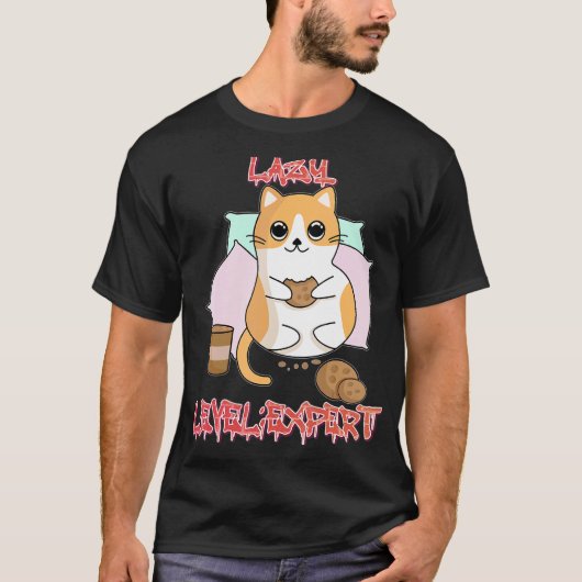 Lazy Level Expert Lazy Cat Graphic T-shirt (Voorkant)