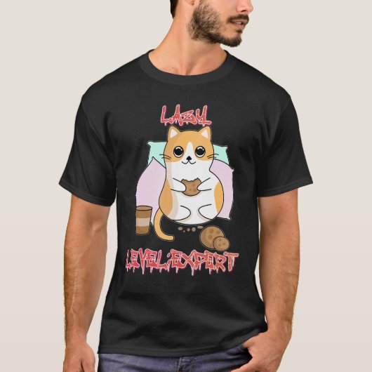 Lazy Level Expert Lazy Cat Graphic T-shirt (Voorkant)