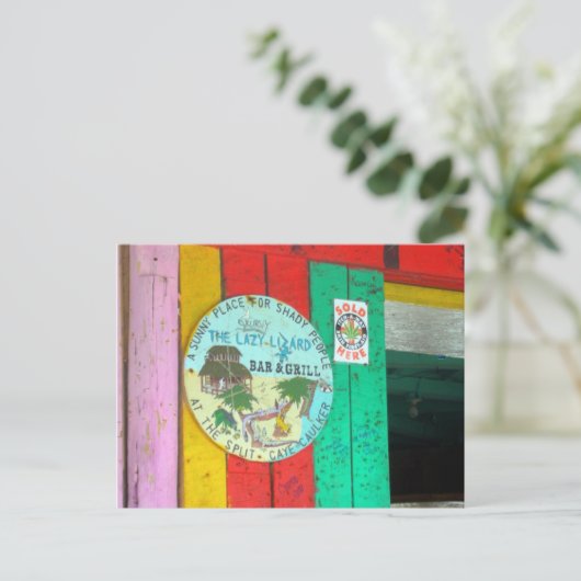 Lazy Lizard Sign on Caye Caukler Belize Briefkaart (Staand voorkant)