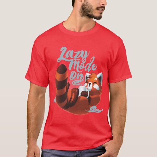 Lazy mode ON Cute Red Panda Fluffy Coffe Animal fu T-shirt (Voorkant)