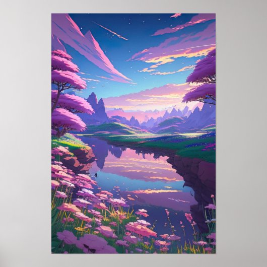 Lazy Paars River, Pink en Purple Flowers Poster (Voorkant)