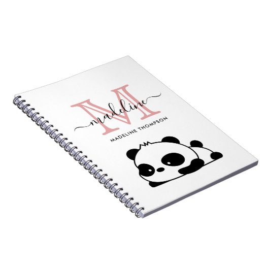 Lazy Panda Blush Pink Monogram Script Notitieboek (Rechterzijde)