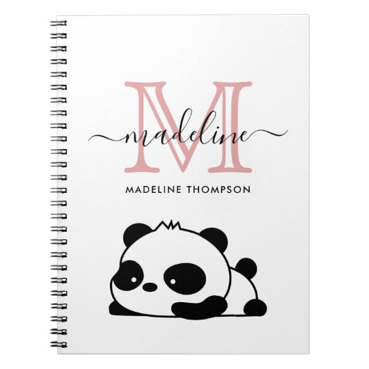 Lazy Panda Blush Pink Monogram Script Notitieboek (Voorkant)