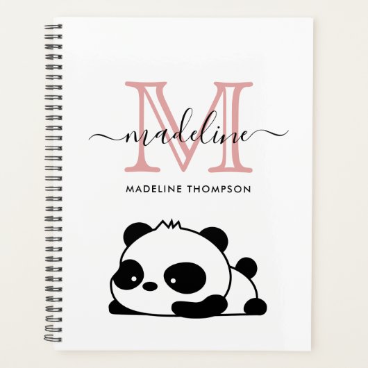Lazy Panda Blush Pink White Monogram Script Planner (Voorkant)