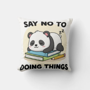 Lazy Panda Cartoon Slapen met Grappige Quote Kussen