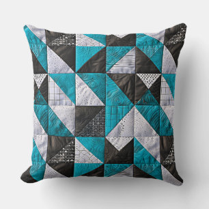 Lazy patchwork in blauwe en zwarte tinten kussen