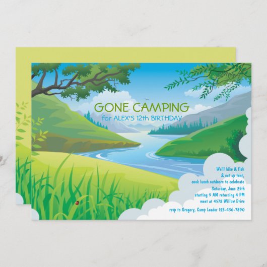 Lazy River Camping Birthday Uitnodiging (Voorkant / Achterkant)