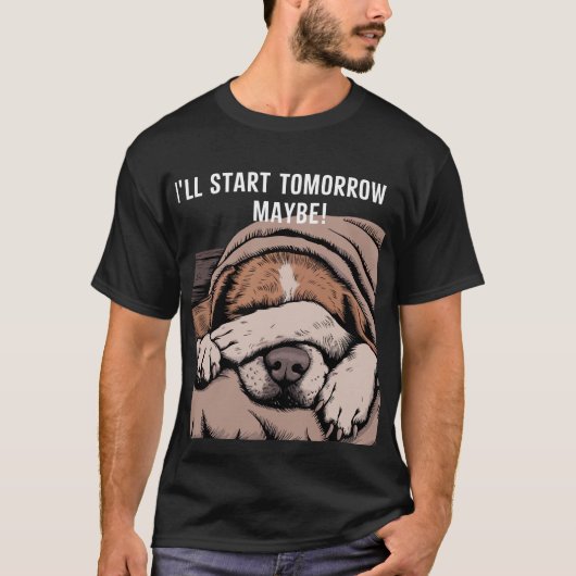 Lazy & Schattig Sleeping Dog Design T-shirt (Voorkant)