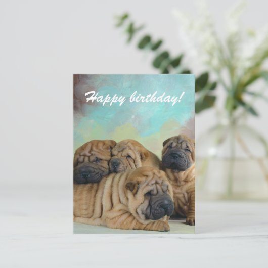 Lazy shar pei Happy verjaardagskaart! Briefkaart (Staand voorkant)