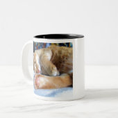 Lazy Sleepy Ginger Cat Tweekleurige Koffiemok (Voorkant links)