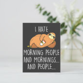 Lazy Sloth Animal - Hate Morning People Briefkaart (Staand voorkant)