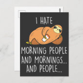 Lazy Sloth Animal - Hate Morning People Briefkaart (Voorkant / Achterkant)