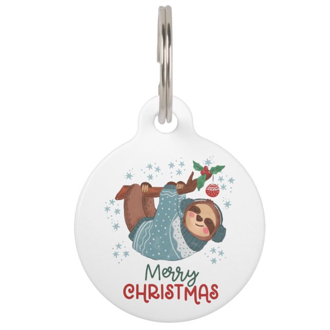 Lazy Sloth Christmas Gepersonaliseerd Huisdierpenning (Voorkant)