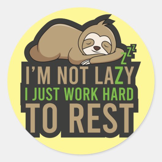Lazy Sloth Classic Round Sticker (Voorkant)