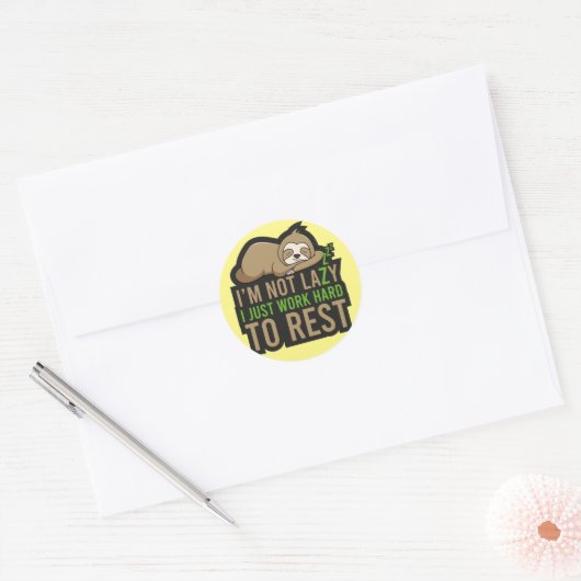 Lazy Sloth Classic Round Sticker (Envelop)