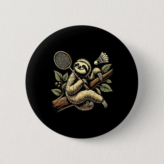 Lazy Sloth Dminton Player Shuttle 1 Ronde Button 5,7 Cm (Voorkant)