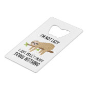 Lazy Sloth Doing Niets Creditkaart Flessenopener (Voorkant Gekanteld)