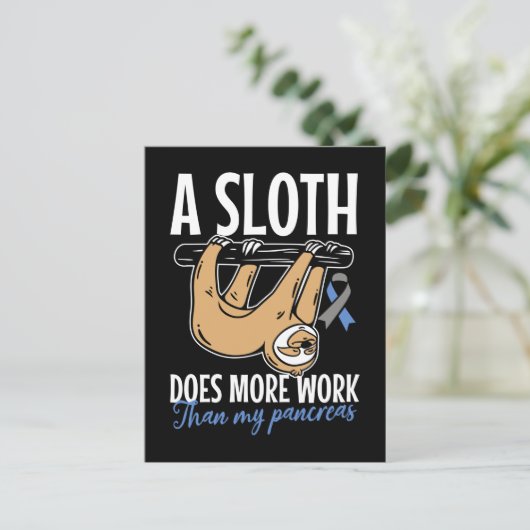 Lazy Sloth Funny Pancreas T1D Diabetes Briefkaart (Staand voorkant)