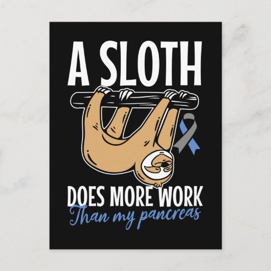 Lazy Sloth Funny Pancreas T1D Diabetes Briefkaart (Voorkant)