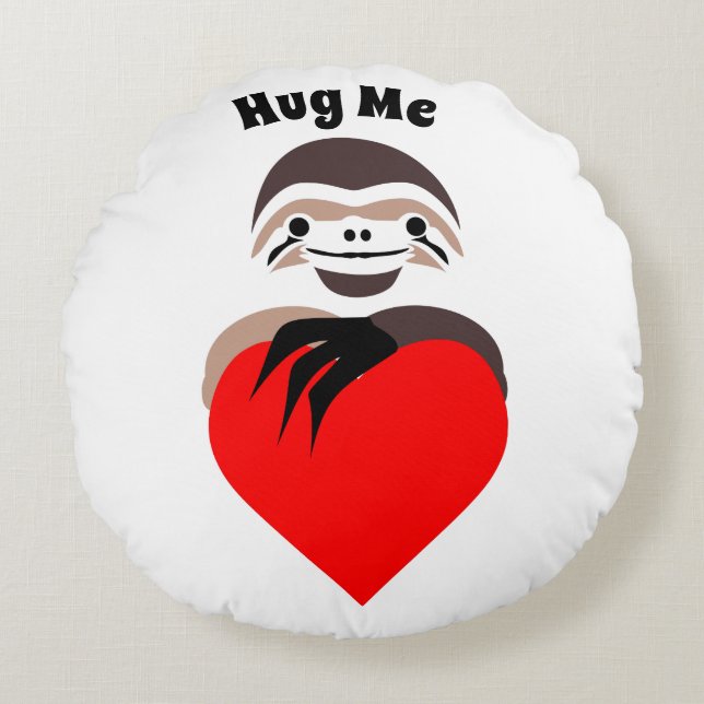 Lazy Sloth Hugging a Red Love Heart Rond Kussen (Voorkant)