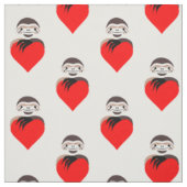 Lazy Sloth Hugging a Red Love Heart Stof (Swatch)
