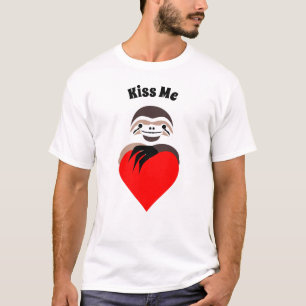 Lazy Sloth Hugging a Red Love Heart T-shirt