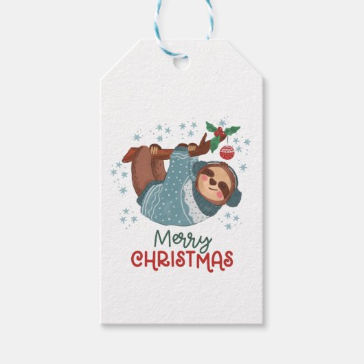 Lazy Sloth Kerstmis Cadeaulabel (Voorkant)