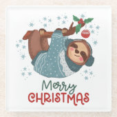 Lazy Sloth Kerstmis Glazen Onderzetter (Voorkant)