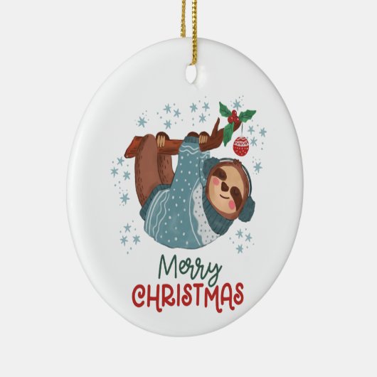 Lazy Sloth Kerstmis Keramisch Ornament (Rechts)