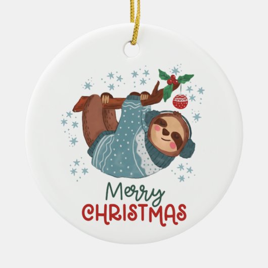 Lazy Sloth Kerstmis Keramisch Ornament (Voorkant)