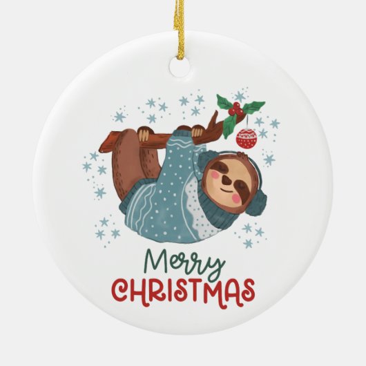 Lazy Sloth Kerstmis Keramisch Ornament (Achterkant)