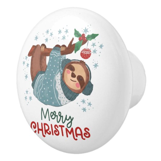 Lazy Sloth Kerstmis Keramische Knop (Rechts)