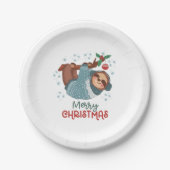 Lazy Sloth Kerstmis Papieren Bordje (Voorkant)