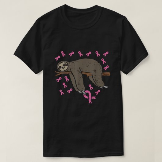 Lazy Sloth Pink Ribbon Breast Cancer Awareness Sup T-shirt (Design voorkant)