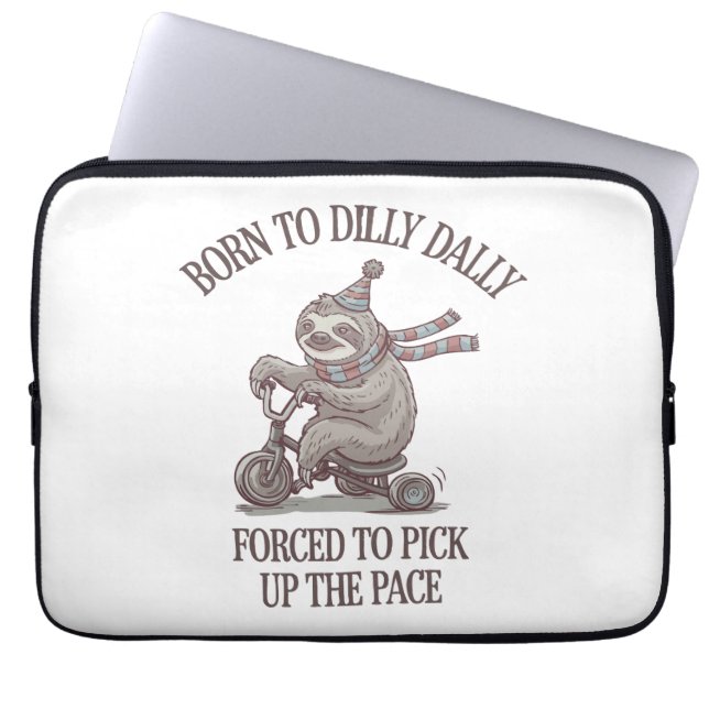 Lazy Sloth Retro Bike Cartoon Laptop Sleeve (Voorkant)